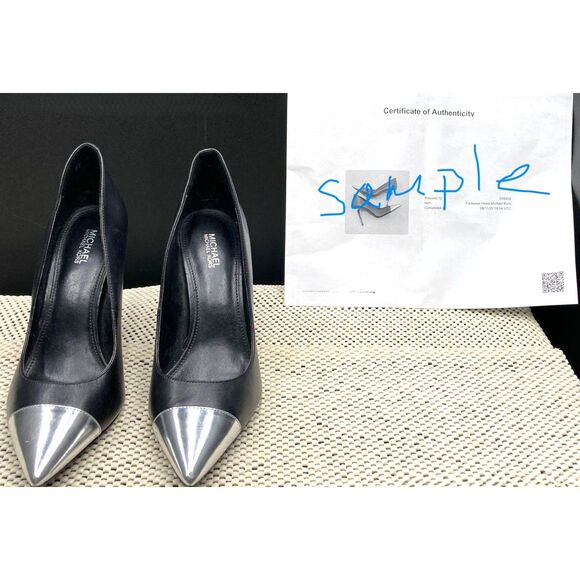 Authentic Michael Kors "Keke" Black Chrome Tip Cap & Chrome Heels 10.5/11 - Picture 5 of 6